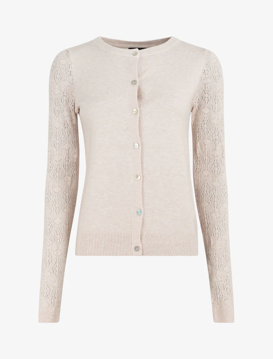 Recht gilet met fantasie tricot mouwen - beige