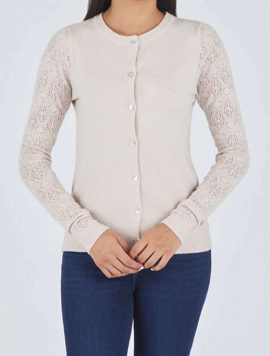 Recht gilet met fantasie tricot mouwen - beige - Image 4