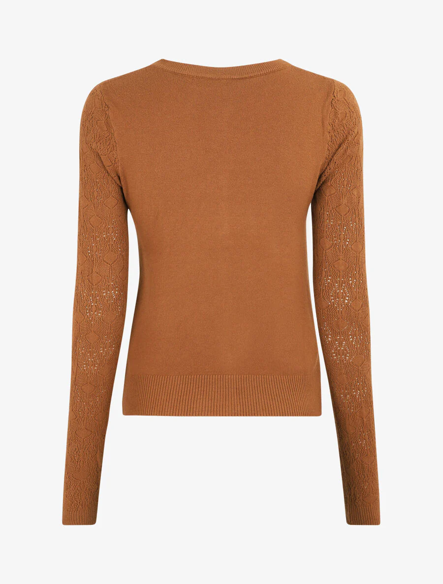 Recht gilet met fantasie tricot mouwen - Kameel - Image 2