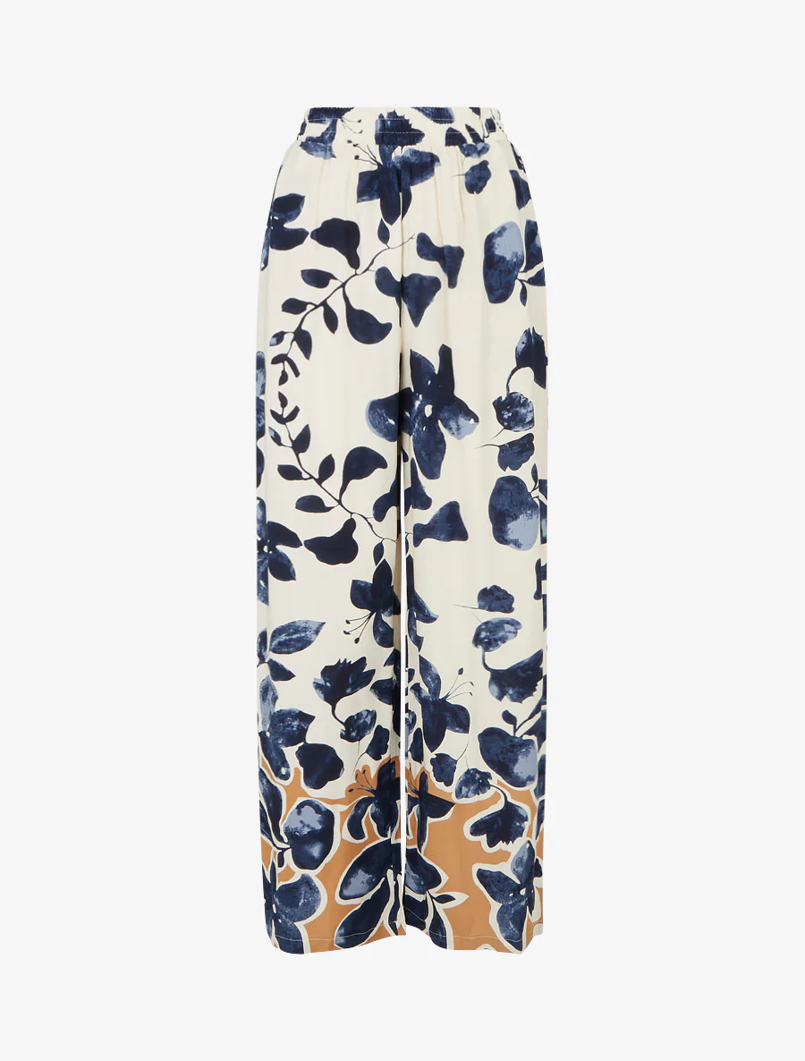 Rechte broek met bloemenprint - Marine