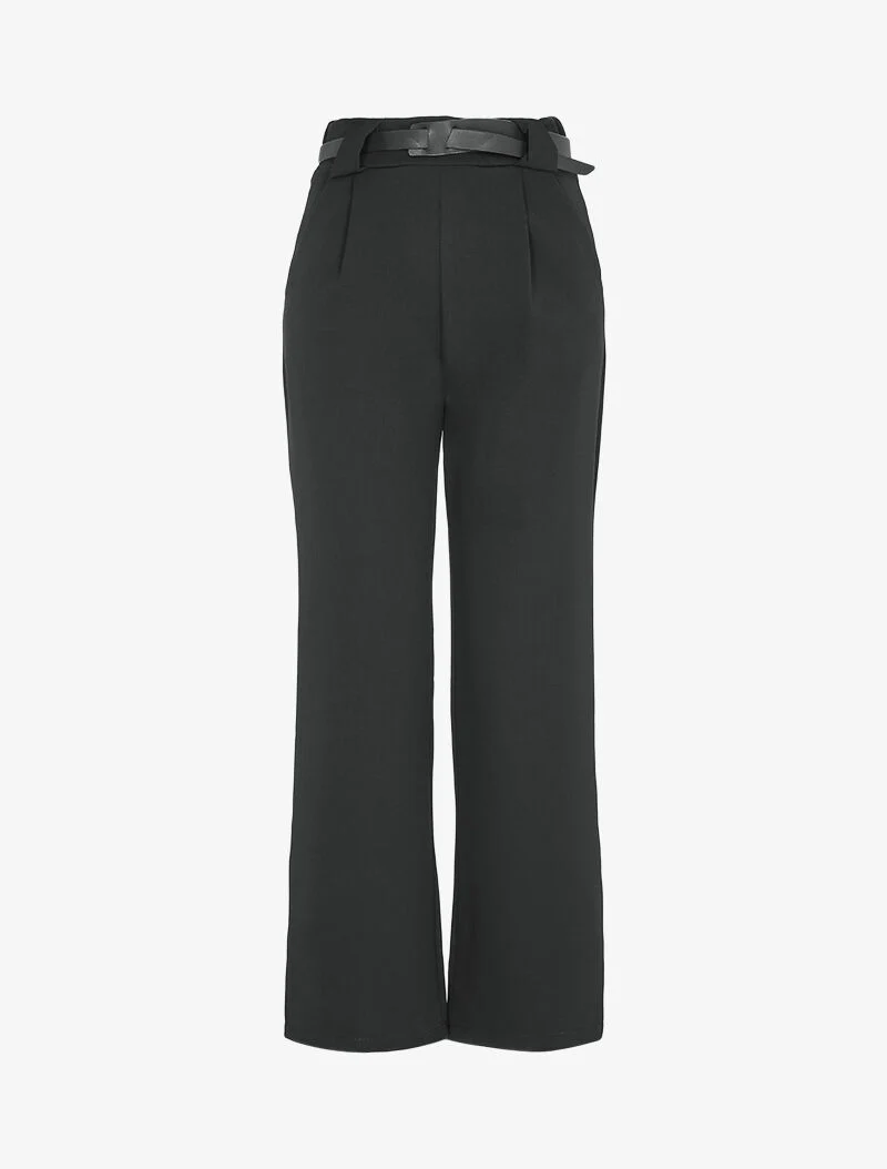 Rechte broek met hoge elastische taille - Zwart