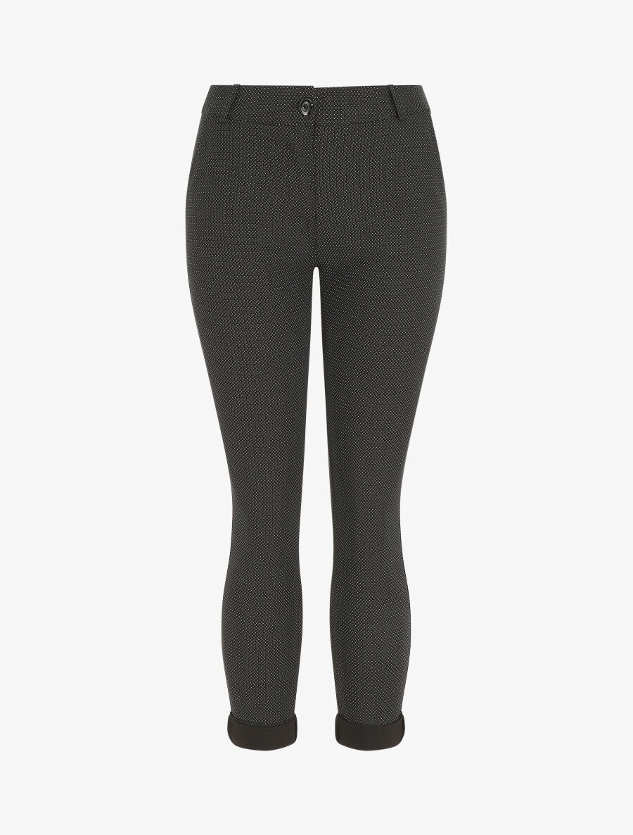 Rechte broek met hoge taille en kleine stippenprint - zwart