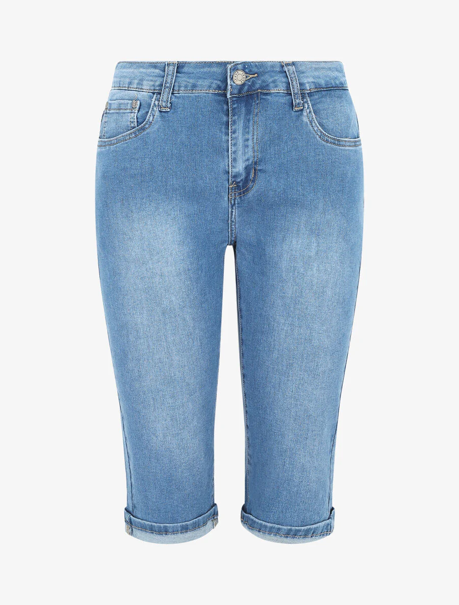 Rechte denim bermuda shorts met boorden - blauw