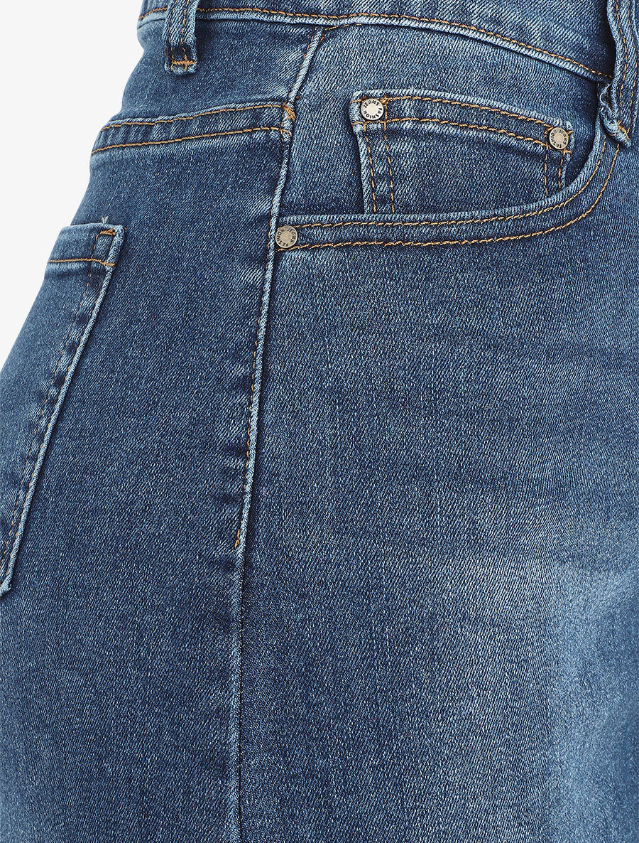 Rechte denim rok stone wash standaard maat - Denim blauw - Image 3