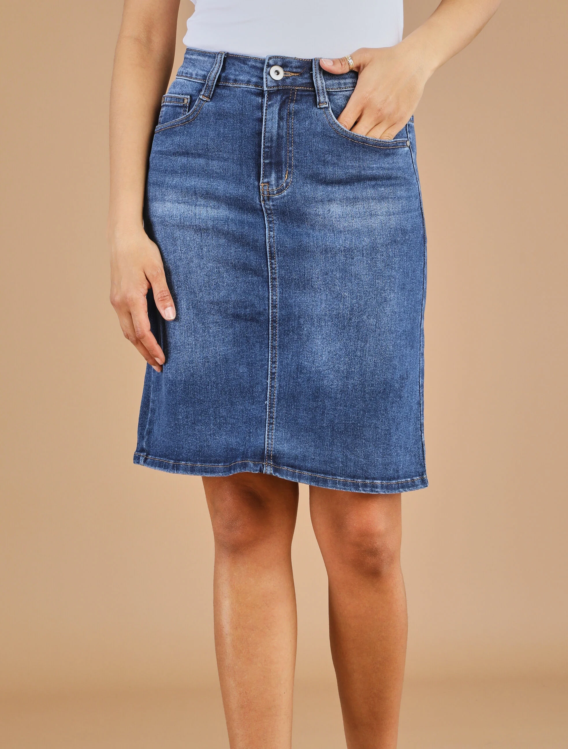 Rechte denim rok stone wash standaard maat - Denim blauw - Image 4