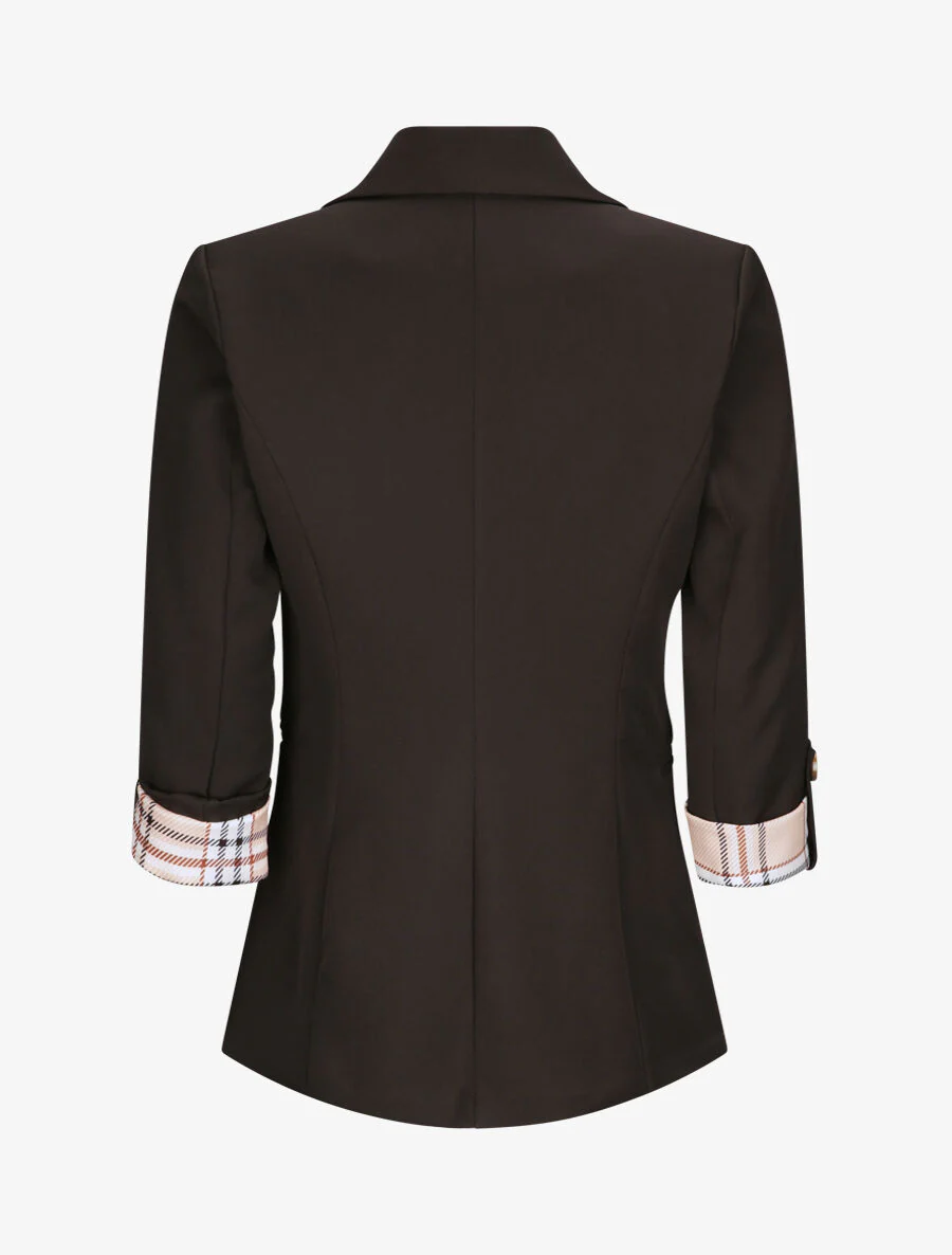 Rechte effen blazer met 3/4 mouwen en vierkante revers - Zwart - Image 2