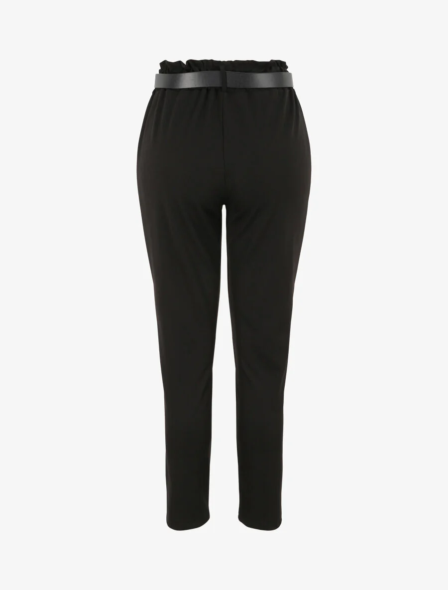 Rechte effen hoge taille gerimpelde broek - Zwart - Image 2