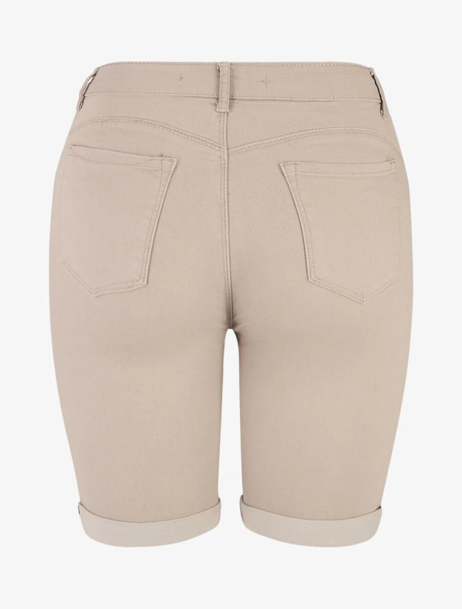 Rechte effen push up bermuda shorts - Beige - Image 2