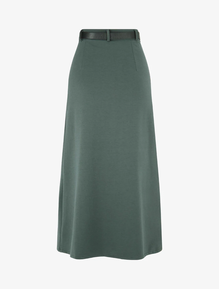 Rechte effen rok met split - Khaki - Image 2