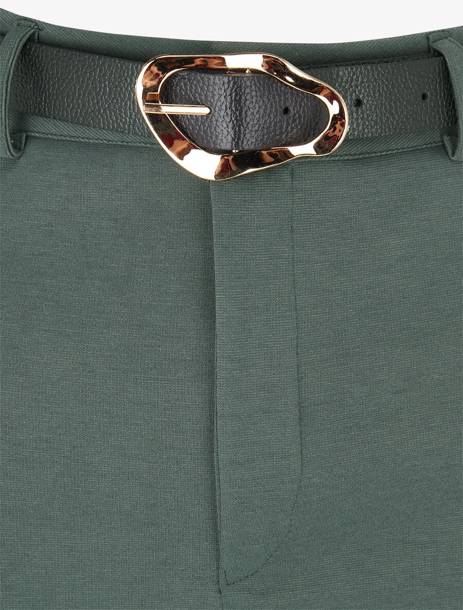 Rechte effen rok met split - Khaki - Image 3