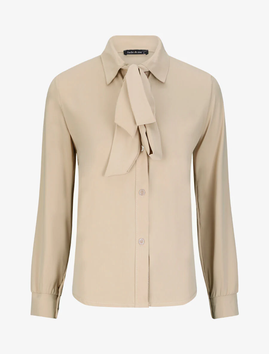 Rechte effen shirt met een kraag - Beige