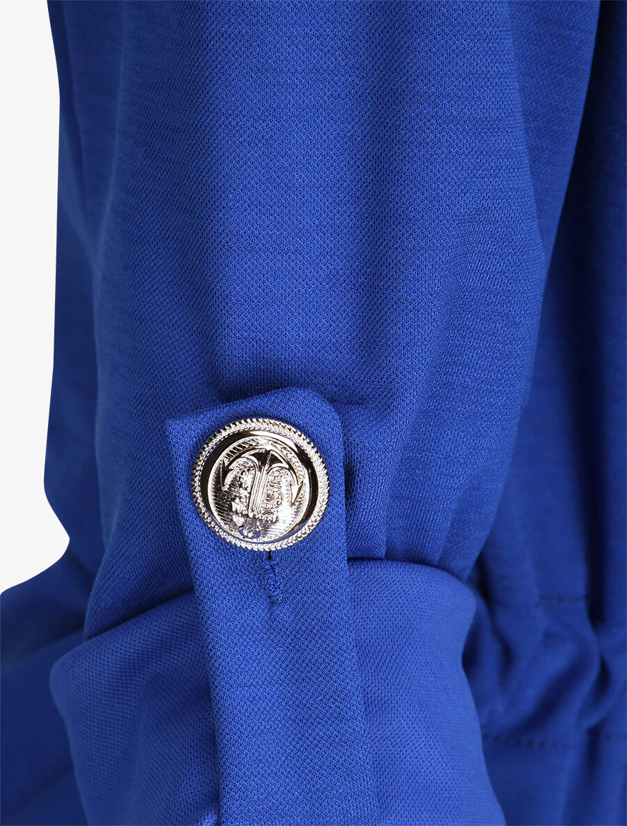 Rechte halflange jas met afgeronde kraag - Elektrisch blauw - Image 3