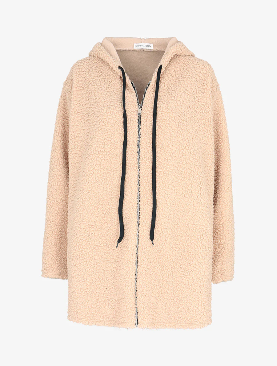 Rechte jas met capuchon - Beige