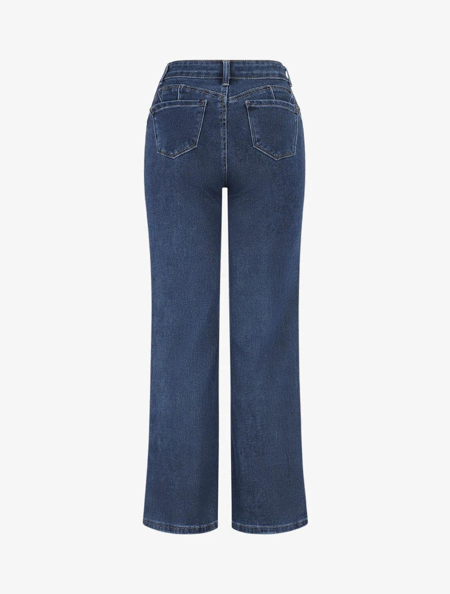 Rechte jeans met hoge taille en rechte wijde pijpen - Blauw - Image 2