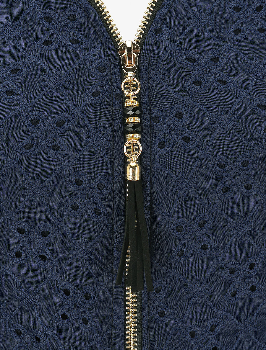 Rechte opengewerkte top met ritskraag - Marineblauw - Image 3