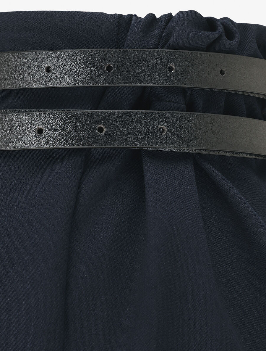 Rechte shorts met hoge taille en dubbele riemen - Donkerblauw - Image 3