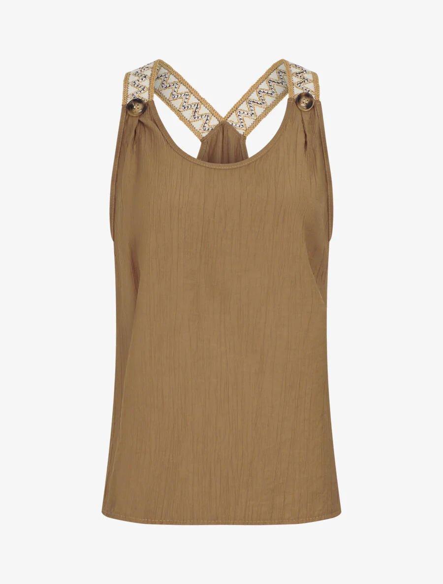 Rechte tanktop met iriserende bandjes - Kameel