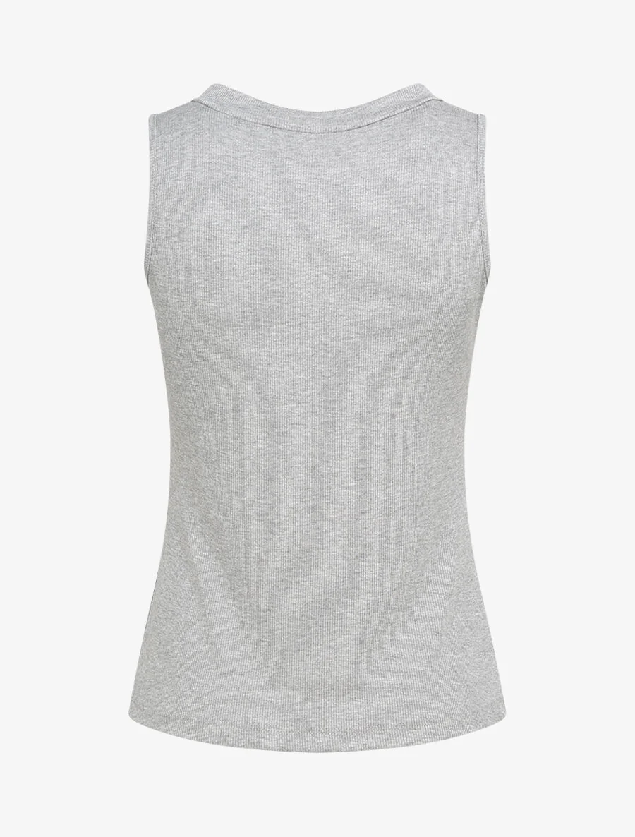 Rechte effen tanktop met knoopsluiting - Gemêleerd grijs - Image 2