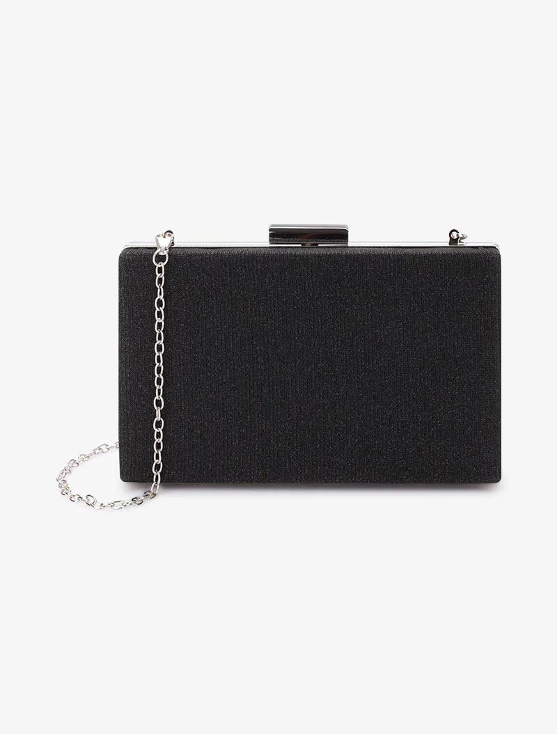 Rechthoekige clutch met pailletten en ring sluiting - Zwart