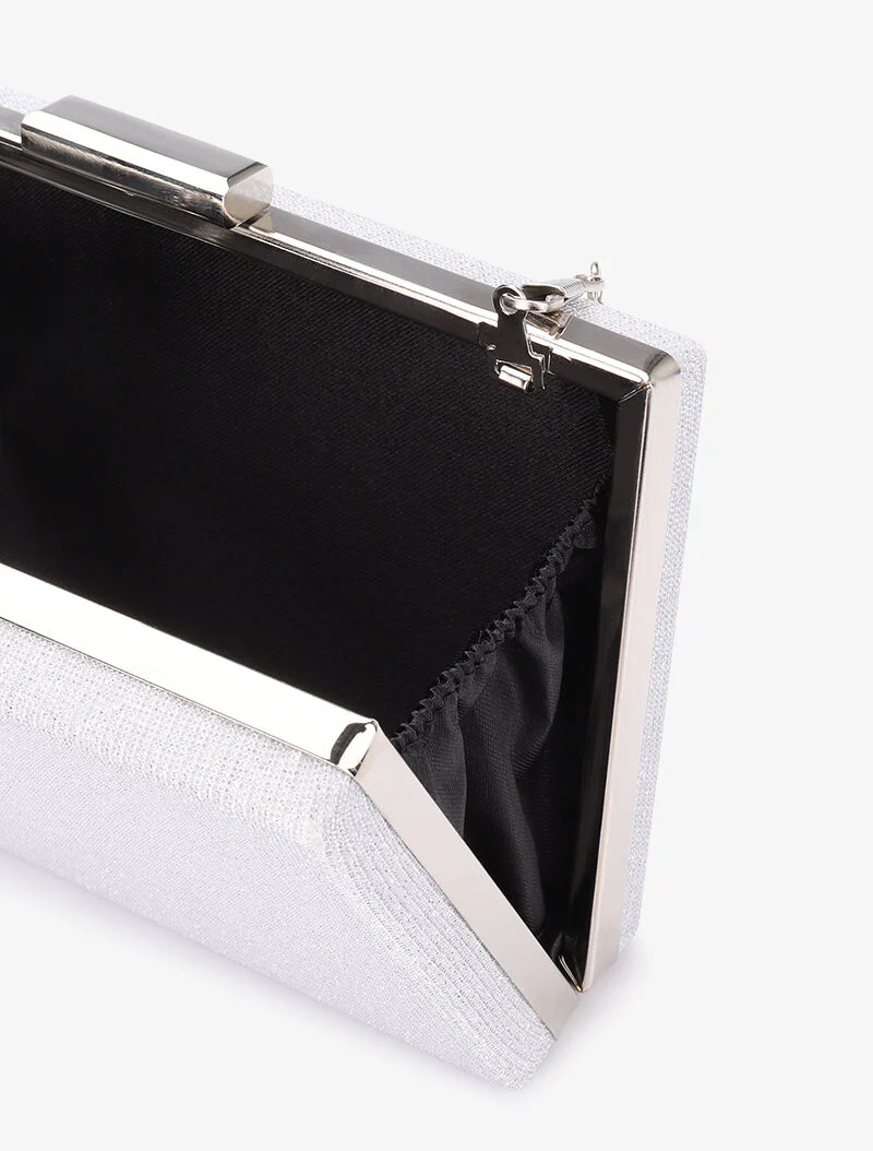 Rechthoekige clutch met pailletten en ring sluiting - Zilver - Image 4
