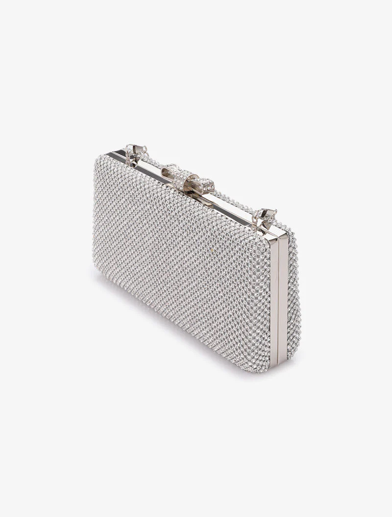 Rechthoekige minaudière met knoopsluiting en strass - Zilver - Image 2