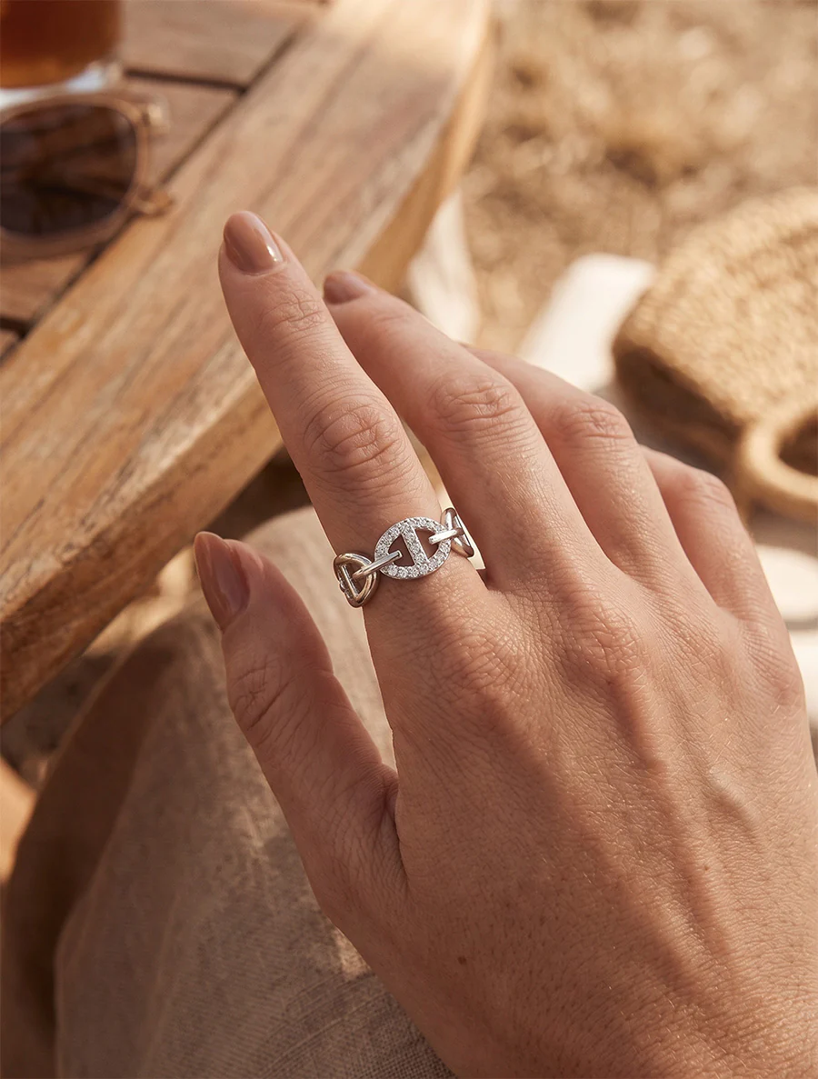 Ring in zeemansschakelsstijl met strass-steentjes - Geld