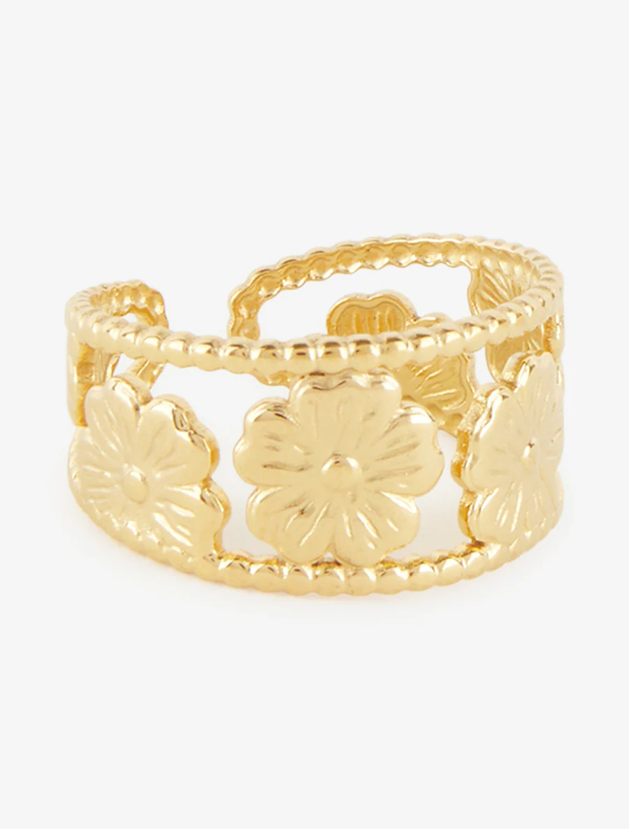 Ring met kleine kralen en bloemenmotief - Goud - Image 2