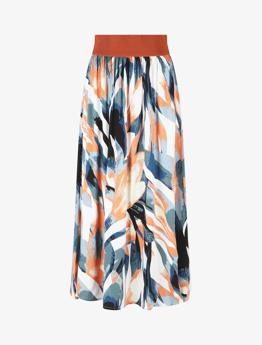 Rok met abstracte print - Koraal