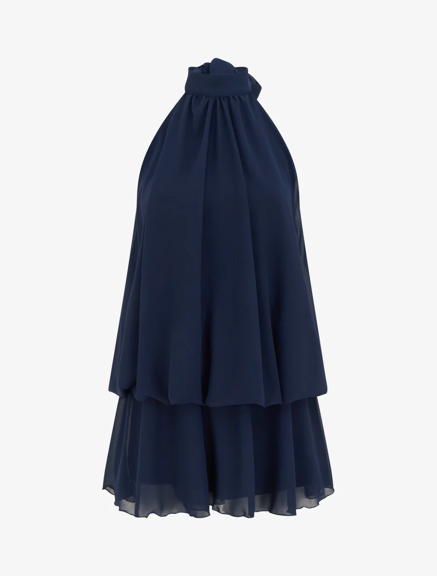 Rugloze jumpsuit met volant en trompe-l'oeil. - Marine - Image 2