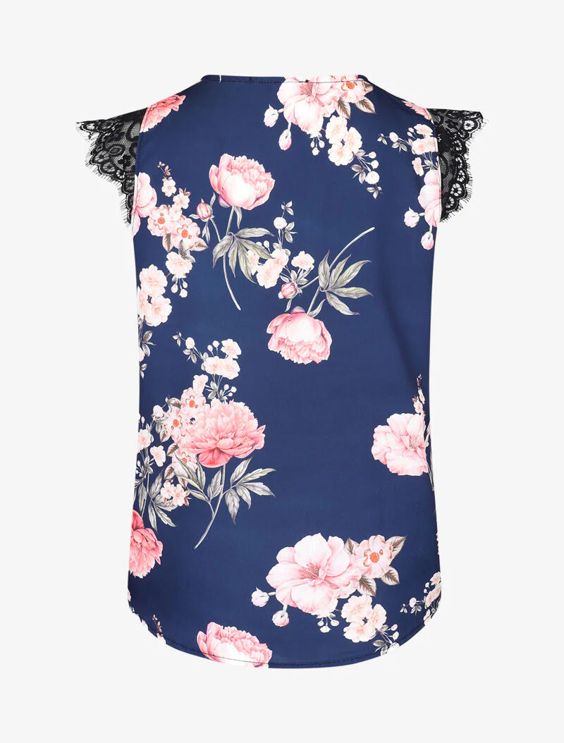 Ruime blouse met vierkante snit en bloemenprint - marine - Image 2