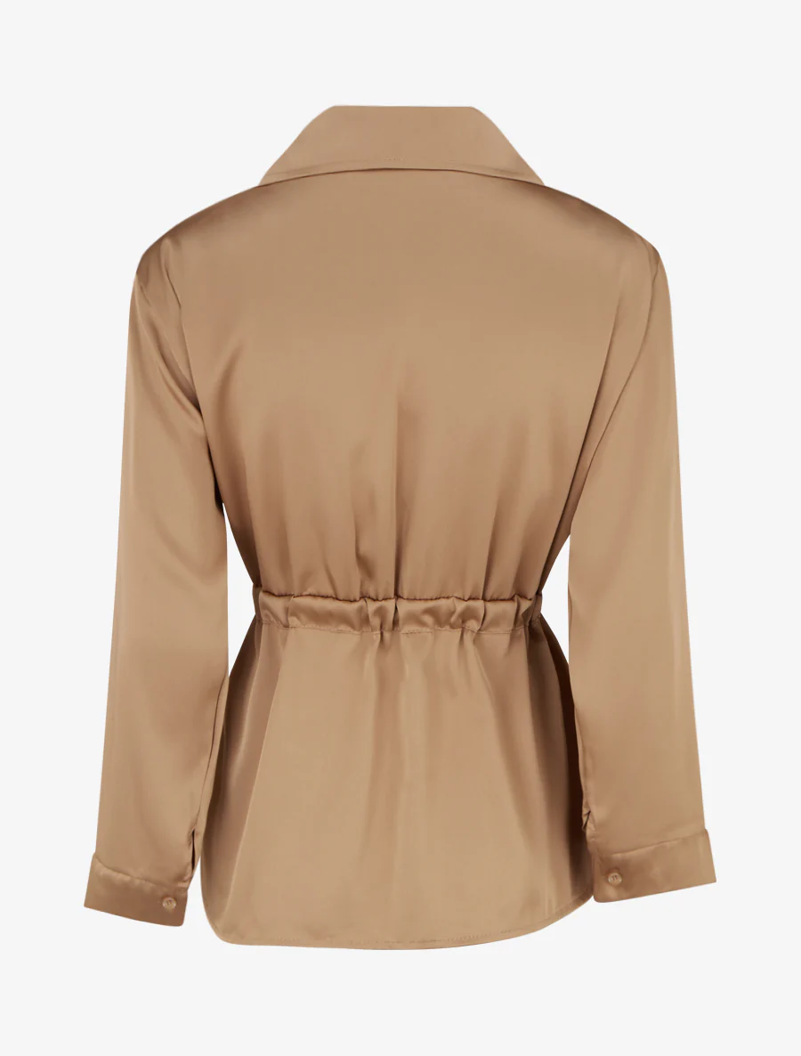 Ruime satijnen blouse met strikjes. - Kameel - Image 2