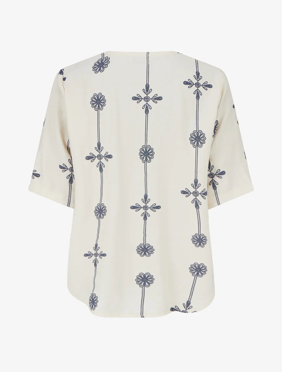 Ruimvallend top met korte mouwen en bloemenprint - Beige - Image 2