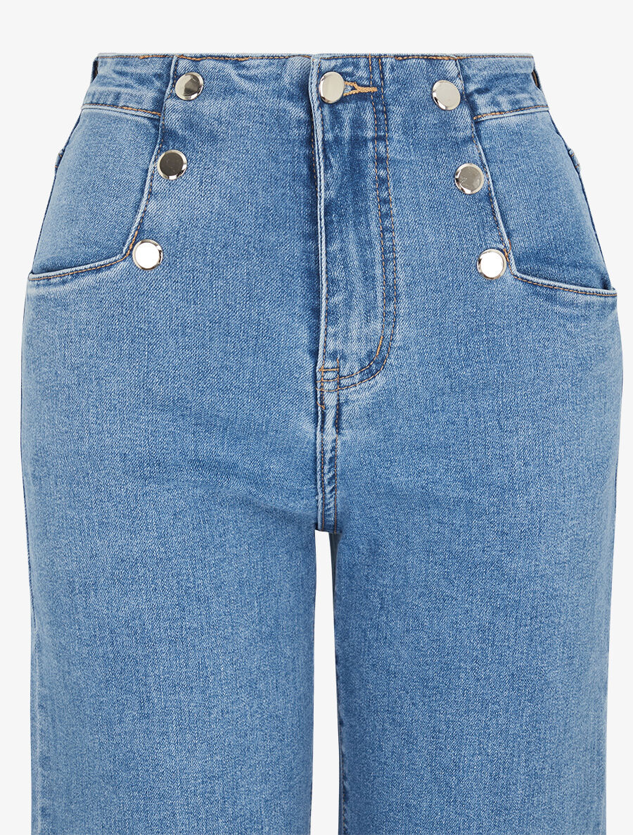 Ruimvallende jeans met hoge taille en knopen - blauw - Image 3