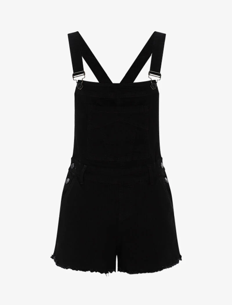 Short tuinbroek met rafelige randen - zwart