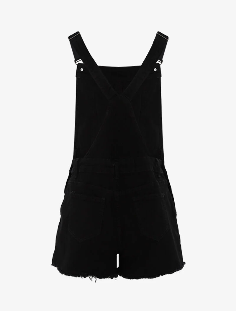 Short tuinbroek met rafelige randen - zwart - Image 2
