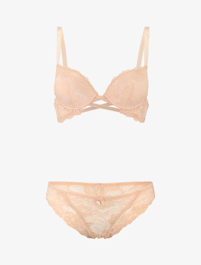 Samen in kant en met bandjes - beige