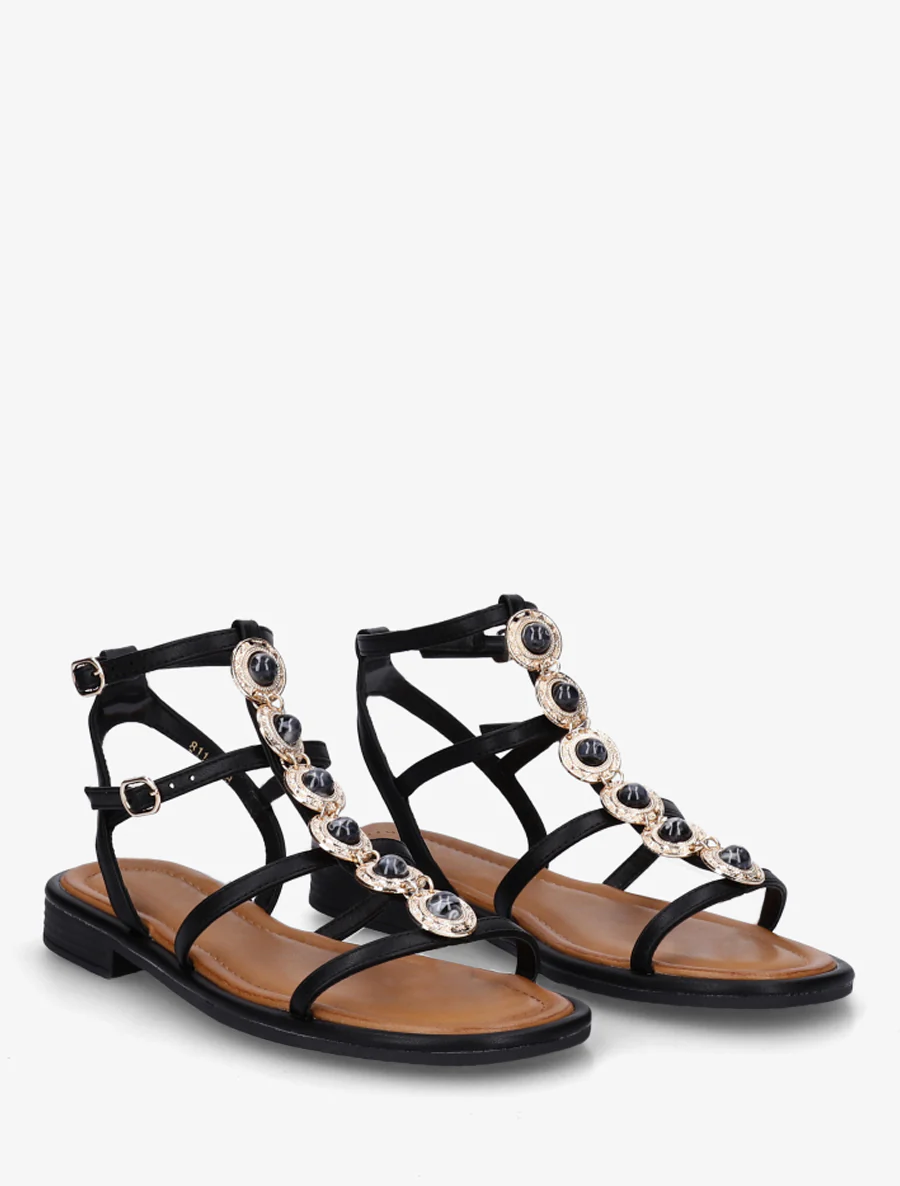 Sandaaltjes in gladiatorstijl van imitatieleer met sieraden. - Zwart - Image 4