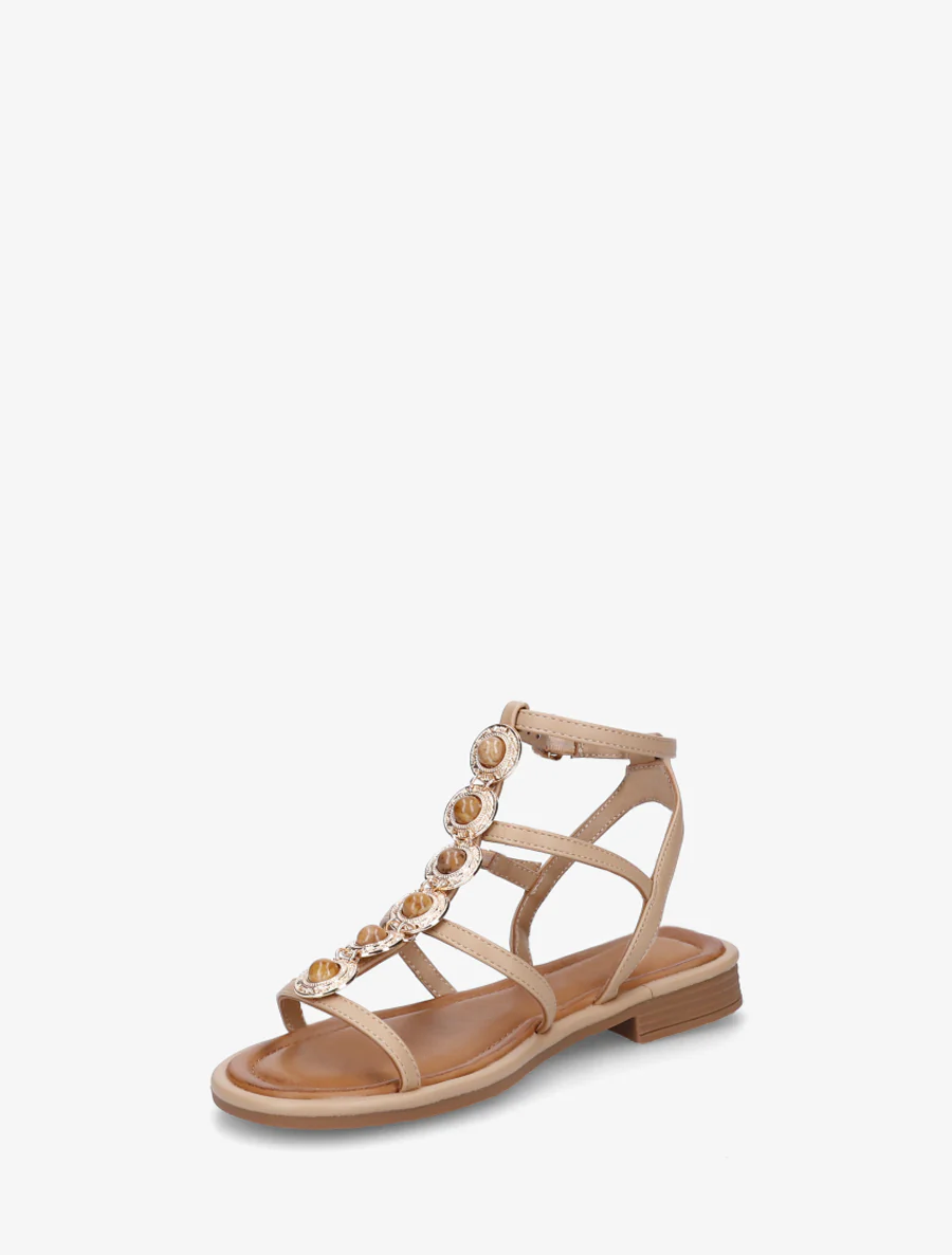 Sandaaltjes in gladiatorstijl van imitatieleer met sieraden. - Mol - Image 3