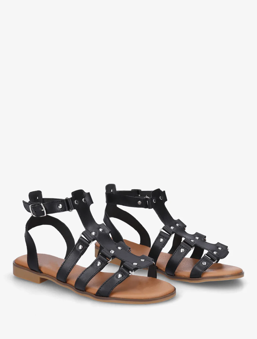 Sandalen in imitatieleer met studs in gladiatorstijl - Zwart - Image 4