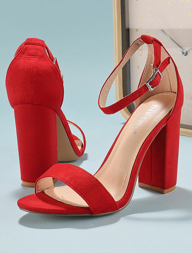 Sandalen van suèdine met blokhak - rood