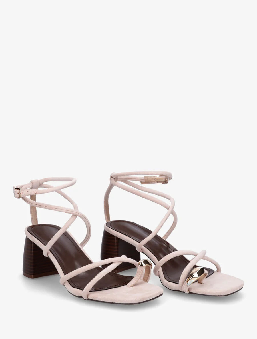 Sandalen met fijne bandjes en metalen inzetstuk - Roos - Image 4