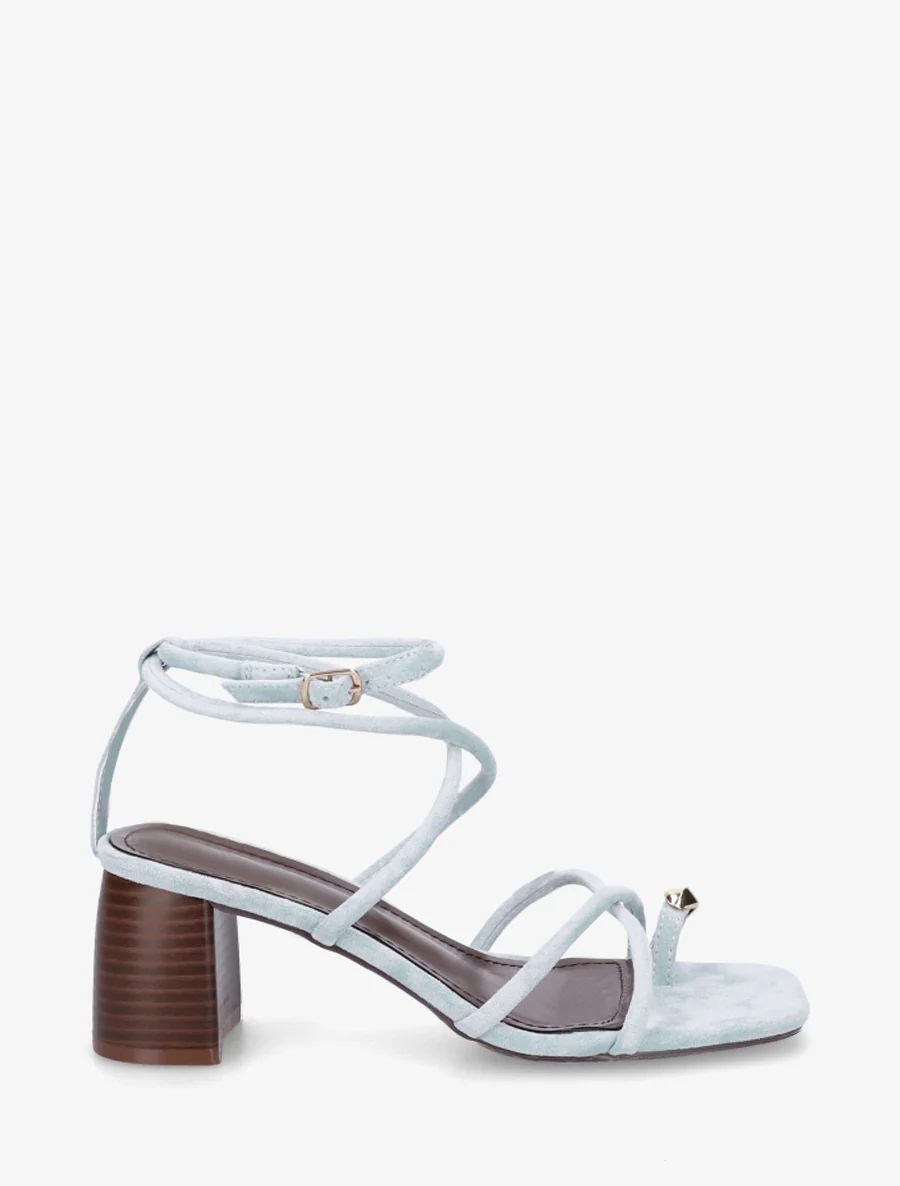 Sandalen met fijne bandjes en metalen inzetstuk - Lichtblauw