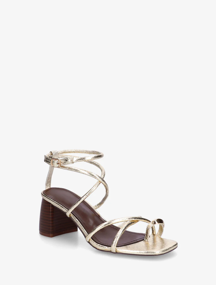 Sandalen met fijne bandjes en metalen inzetstuk - Goud - Image 2