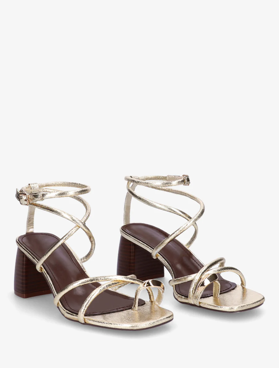 Sandalen met fijne bandjes en metalen inzetstuk - Goud - Image 4