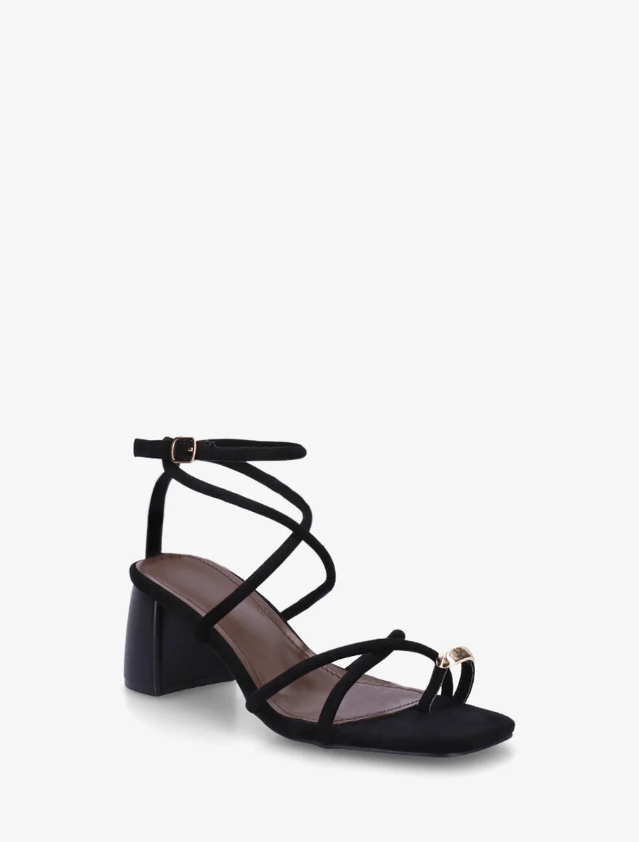 Sandalen met fijne bandjes en metalen inzetstuk - Zwart - Image 2