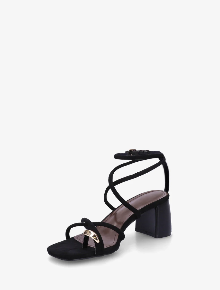 Sandalen met fijne bandjes en metalen inzetstuk - Zwart - Image 3