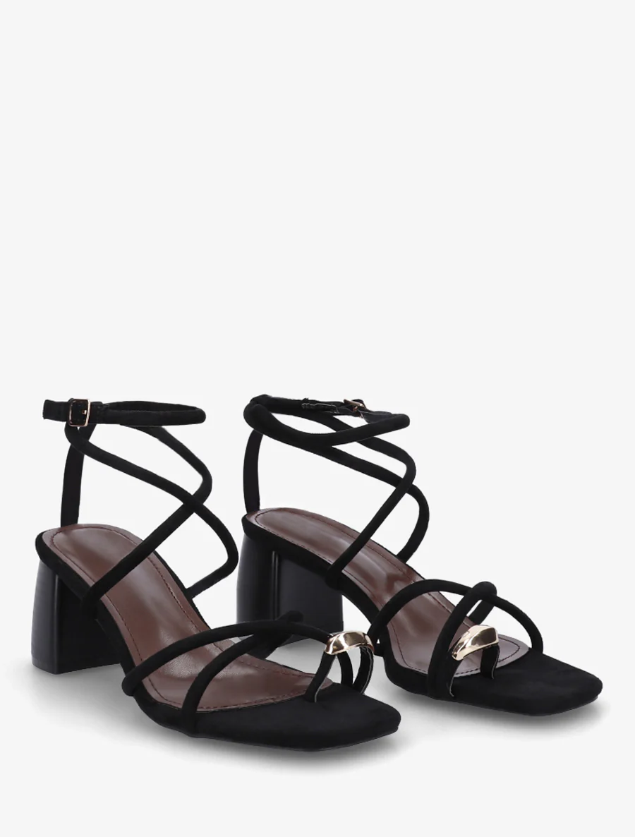 Sandalen met fijne bandjes en metalen inzetstuk - Zwart - Image 4