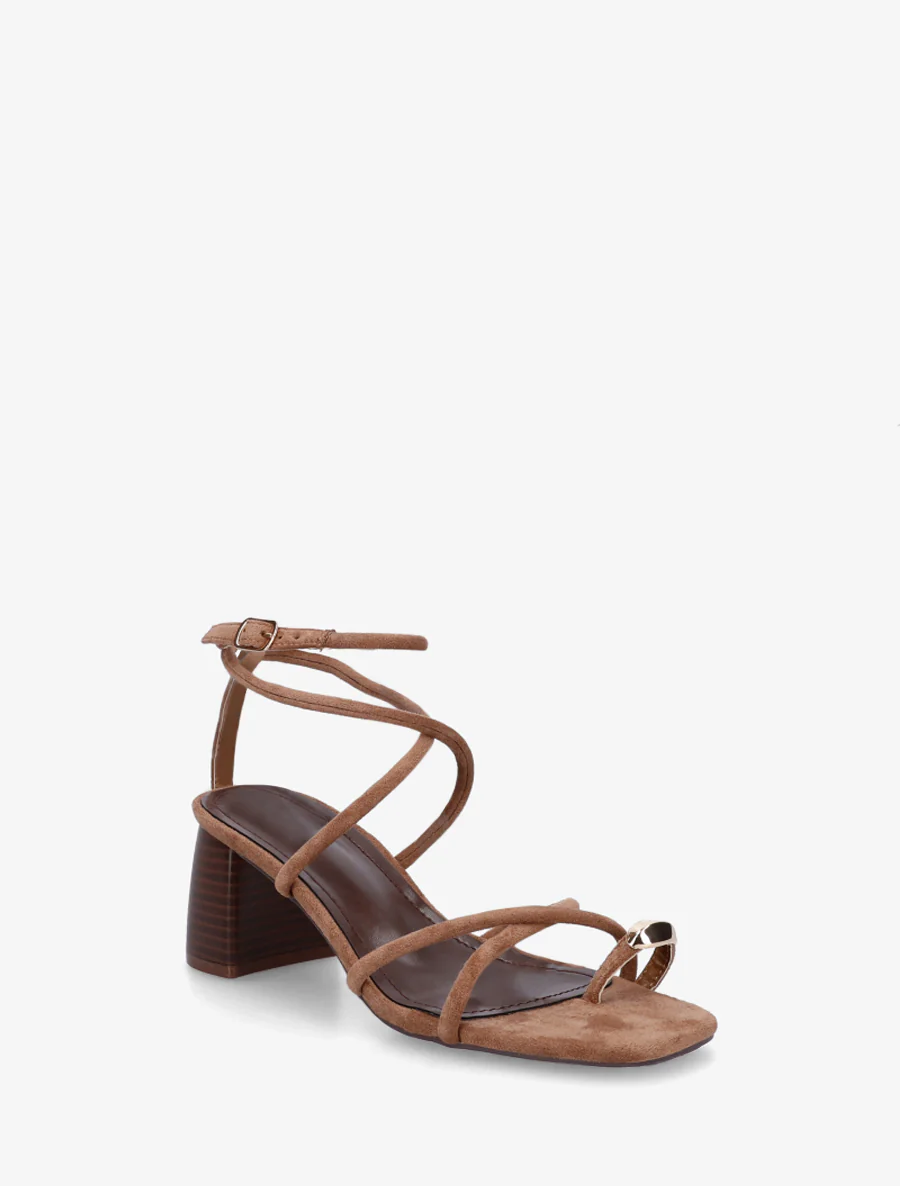 Sandalen met fijne bandjes en metalen inzetstuk - Kameel - Image 2