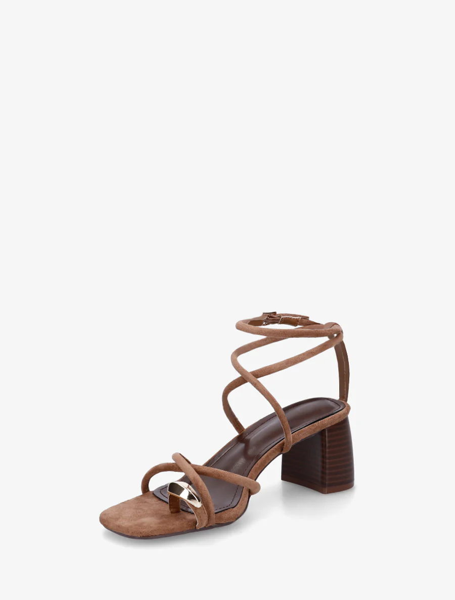 Sandalen met fijne bandjes en metalen inzetstuk - Kameel - Image 3