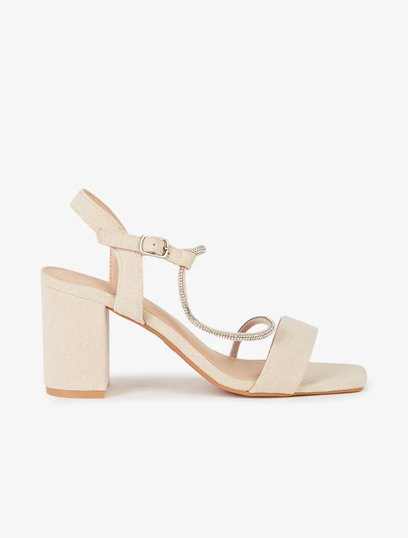 Sandalen met gegolfde strassband - beige